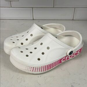Crocs Bayaband Classic Clog Breathable Non Slip Shoe Size 10 White & Pink